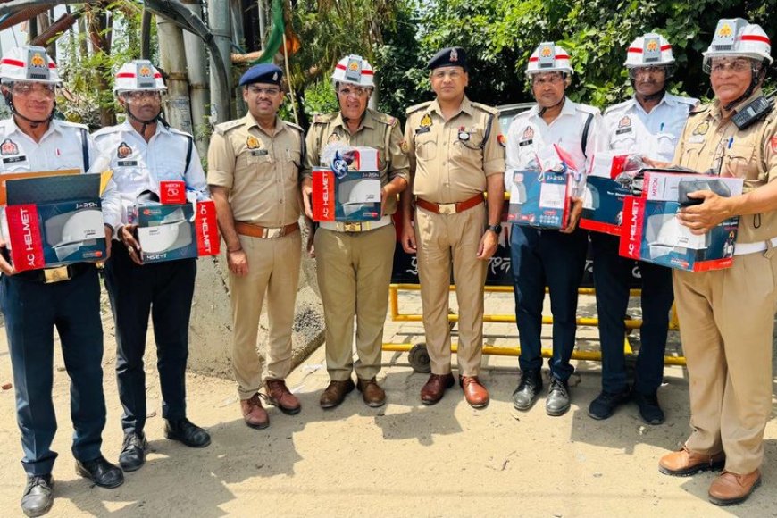 गर्मी में अब चैन से ड्यूटी: गाजियाबाद में ट्रैफिक पुलिस को मिले AC हेलमेट, पुलिस कमिश्नर की सराहनीय पहल